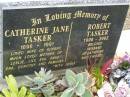 Catherine Jane TASKER,
1898 - 1991,
wife of Robert,
mother of Leslie, Lily, Eva, Anne, Ena, Dorothy;
Robert TASKER,
1908 - 2002,
husband of Catherine;
Mudgeeraba cemetery, City of Gold Coast