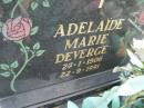 Adelaide Marie DEVERGE,
27?-1-1906 - 22-9-1991;
Roger Andre DEVERGE,
17-7-1912 - 13-3-2003,
husband of Adelaide,
father of Robert & Jacques;
Mudgeeraba cemetery, City of Gold Coast