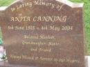Anita CANNING,
5 June 1925 - 4 May 2004,
mother grandmother sister;
Mudgeeraba cemetery, City of Gold Coast