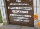 Emily Caroline GILLESPIE,
mother,
died 16 April 1968 aged 82 years;
Mudgeeraba cemetery, City of Gold Coast
