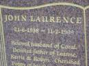John Laurence THOMPSON,
21-6-1938 - 11-2-1999,
husband of Coral,
father of Leanne, Kerrie & Robyn,
poppy,
brother of Gary;
Mudgeeraba cemetery, City of Gold Coast