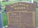 Joan MAUNDER,
10-9-1930 - 2-7-2000,
wife of Frank,
mother of Kathleen, Louise, Frank & Michael,
nanna;
Mudgeeraba cemetery, City of Gold Coast