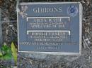 Ailsa Katie GIBBONS,
1-6-1934 - 23-5-1997,
wife of Bob;
Robert Ernest GIBBONS,
7-4-1929 - 14-8-2001;
Mudgeeraba cemetery, City of Gold Coast