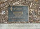 Raymond Charles POTIER,
9-12-1922 - 16-7-2003,
husband of Marguerite,
father of Elaine, Deborah, Steven & Andrew;
Mudgeeraba cemetery, City of Gold Coast