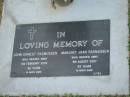 John Ernest RASMUSSEN,
died 6 Feb 2002 aged 86 years;
Marjory Joan RASMUSSEN,
died 6 Aug 2007 aged 93 years;
Mudgeeraba cemetery, City of Gold Coast