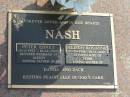 Peter Edney NASH,
10-2-1953 - 16-12-2003,
husband of Alison,
father of Daniel & Zach;
Alison Rosanne NASH,
17-10-1954 - 16-6-2007,
wife of Peter,
mother of Daniel & Zach;
Mudgeeraba cemetery, City of Gold Coast