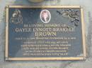Gayle Lynott Brakele BROWN,
born 17-2-1956,
died 12-9-1999,
remembered by Alan;
Mudgeeraba cemetery, City of Gold Coast