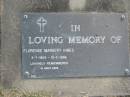 Florence Margery HINES,
2-7-1924 - 12-7-1996;
Mudgeeraba cemetery, City of Gold Coast