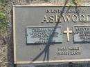 Thelma May ASHWOOD,
died 17-8-93 aged 78 years,
wife mother grandmother;
Mervyn Francis ASHWOOD,
died 15 March 1992 aged 75 years,
husband father grandfather;
Mudgeeraba cemetery, City of Gold Coast