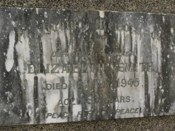 Elizabeth SMITH,  | mother,  | died 14 Nov 1945 aged 83 years;  | Murwillumbah Catholic Cemetery, New South Wales  | 