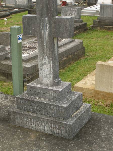 John Joseph WORLEY,  | husband father,  | died 15 Dec 1947 aged 50 years;  | Florence Ada WORLEY,  | wife,  | died 18-5-66 aged 66 years;  | Murwillumbah Catholic Cemetery, New South Wales  | 