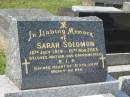 
Sarah SOLOMON,
10 July 1914 - 15 Nov 2005,
mother grandmother;
Murwillumbah Catholic Cemetery, New South Wales
