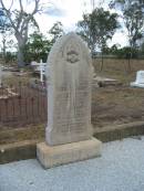 Sarah Ann GAMBLING,
born ?? 1900,
died 11 Jan 1919;
May Gladys GAMBLING,
born 9 August 1913,
died 1 January 1915;
Rosetta GAMBLING,
died 4 Dec 1928 aged 48 years;
George Henry GAMBLING;
Nobby cemetery, Clifton Shire