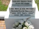 Anthony WARD, husband father,
died 29 March 1958 aged 65 years;
Susan Ellen (Nellie), wife mother,
died 12 Sept 1985 aged 90 years;
St James Catholic Cemetery, Palen Creek, Beaudesert Shire