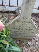 
Charles BUTLER, died 28 Feb 1914 aged 62 years, father;
Maria BUTLER, died 23 Oct 1911 aged 58 years, wife;
Peachester Cemetery, Caloundra City
