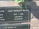 William WILTON,
1902 - 1978,
husband of Daisy Weymouth WILTON;
Daisy Weymouth WILTON,
191 - 1999,
wife of William WILTON;
Pimpama Island cemetery, Gold Coast
