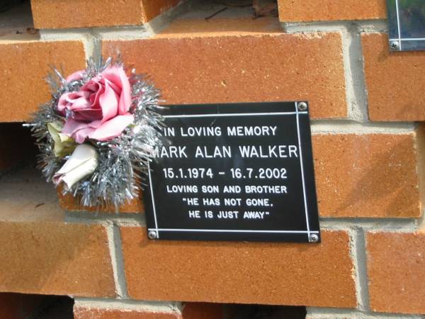 Mark Alan WALKER,  | 15-1-1974 - 16-7-2002,  | son brother;  | Pimpama Uniting cemetery, Gold Coast  | 