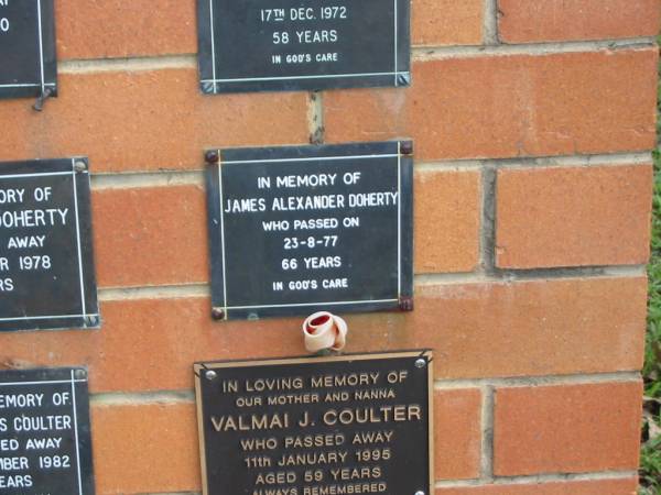 James Alexander DOHERTY,  | died 23-8-77 aged 66 years;  | Pimpama Uniting cemetery, Gold Coast  | 