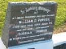 William D. PORTER,
husband father,
died 10 Feb 1946 aged 56 years;
Isobella PORTER,
wife mother,
died 5 Sept 1973 agd 81 years;
Polson Cemetery, Hervey Bay