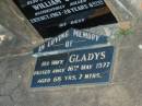 Patrick John BUCKLEY,
died 5 Dec 1965 aged 77 years 7 months;
William John,
son,
accidentally killed 20 Oct 1967 aged 20 years 6 months;
Gladys,
wife,
died 16 May 1977 aged 68 years 7 months;
Polson Cemetery, Hervey Bay