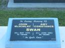 John McKinlay SWAN,
died 20 May 1970 aged 75 years;
Amy Constance SWAN,
died 21 June 2003 aged 96 years;
Polson Cemetery, Hervey Bay