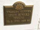 Leslie Howard PERKINS,
died 13-2-1992 aged 86 years;
Polson Cemetery, Hervey Bay