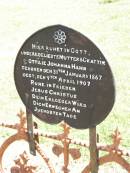 Ottilie Johanna HAHN, wife mother,
born 31 Jan 1867 died 9 April 1907;
Ropeley Immanuel Lutheran cemetery, Gatton Shire