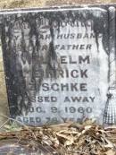 
Wilhelm Heinrick ZISCHKE,
husband father,
died 9 Aug 1960 aged 76 years;
Maria Friedericke ZISCHKE, mother,
died 12 Dec 1973 aged 85 years;
Ropeley Immanuel Lutheran cemetery, Gatton Shire
