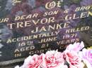 
Trevor Glen JANKE, son brother,
accidentally killed 18 June 1971 aged 21 years;
Ropeley Immanuel Lutheran cemetery, Gatton Shire
