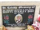 
Daryl Stanley DODT, husband daddy,
tragically killed 25-5-83 aged 28 years;
Ropeley Immanuel Lutheran cemetery, Gatton Shire
