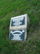 Moreen Kate WATSON,
born 17 Aug 1926 died 22 Sept 2003;
Bevan James AHEARN,
born 4-4-1934 died 20-7-2001;
Rosevale St Patricks Catholic cemetery, Boonah Shire