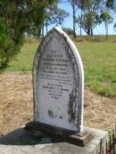 Christiane E.J. SPANN,
nee FLEISCHFRESSER,
born 16 Dec 1848,
died 22 March 1896;
Hermann C.C. SPANN, father,
died 6 May 1968 aged 85 years;
Rosevale St Pauls Lutheran cemetery, Boonah Shire