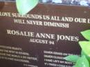 Rosalie Anne JONES,
died August 94;
Samsonvale Cemetery, Pine Rivers Shire