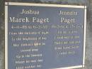 Joshua Marek PAGET,
4-11-86 - 6-2-95;
Jennifer PAGET,
mother,
18-2-61 - 27-10-01;
Samsonvale Cemetery, Pine Rivers Shire