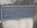 John Henry SCOTT,
13-9-36 - 22-6-94,
husband;
Samsonvale Cemetery, Pine Rivers Shire