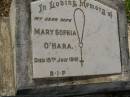 Mary Sophia OHARA,
wife,
died 15 July 1961;
Bald Hills (Sandgate) cemetery, Brisbane