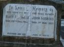 Mary HOSKINS,
mother,
died 30 Dec 1916;
John HOSKINS,
father,
died 1 May 1921;
Bald Hills (Sandgate) cemetery, Brisbane