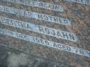 Hermann Carl August ROJAHN,
died 12 Aug 1949 aged 78 years;
Bertha ROJAHN,
died 14 Dec 1960 aged 78 years;
Elsie Bertha ROJAHN,
died 21 Sept 1916 aged 5 years;
George Carl ROJAHN,
died 22 June 1955 aged 41 years;
Bald Hills (Sandgate) cemetery, Brisbane