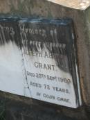 Jospeh Ashton GRANT,
husband,
died 20 Sept 1960 aged 72 years;
Bald Hills (Sandgate) cemetery, Brisbane