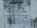 Mary Elizabeth CRAMB (nee BLAIR),
born Balaghy Ireland 28 Aug 1865,
died Sandgate 21 Feb 1927;
Nathaniel CRAMB,
1861 - 1944;
Bald Hills (Sandgate) cemetery, Brisbane