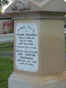 William HINDMARSH,
died Sangdate 7 Aug 1922 aged 69 years;
Amy Shapton HINDMARSH,
died 15 July 1943 aged 92 years;
Bald Hills (Sandgate) cemetery, Brisbane