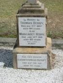 Thomas Berry
died May 15 1897 aged 84
Margaret Berry
Died Jun 14 1901 aged 82
also their daughter
Elizabeth Kinkead Moffatt
died 22 Feb 1937 aged 79
Sherwood (Anglican) Cemetery, Brisbane