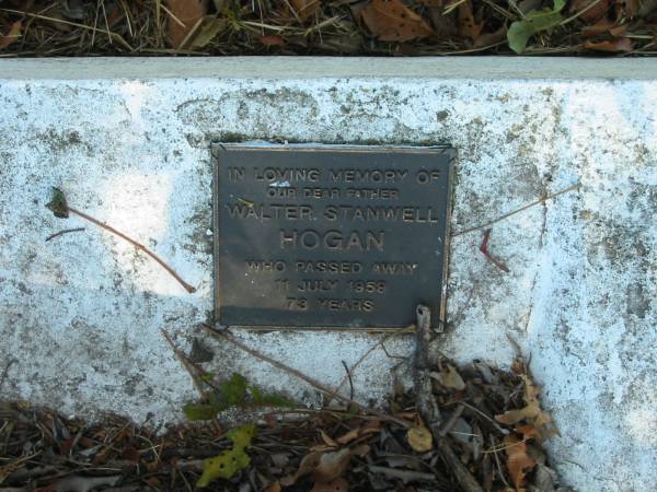 Walter Stanwell HOGAN 11 Jul 1958 73 years  | Anglican Cemetery, Sherwood.  |   | 