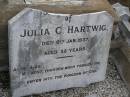 
Julia C. HARTWIG,
died 6 Jan 1937 aged 32 years;
Silverleigh Lutheran cemetery, Rosalie Shire
