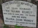 Hermann MUNDT
19 Jun 1946, aged 72
Maria Jane MUNDT
1 Jul 1961, aged 90
Stone Quarry Cemetery, Jeebropilly, Ipswich