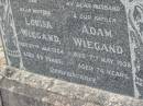 Louisa WIEGAND
27 Jan 1964, aged 89
Adam WIEGAND
7 May 1938, aged 74
Stone Quarry Cemetery, Jeebropilly, Ipswich