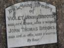 Violet Ann BROOKS
1 Oct 1912, aged 11 weeks
John Thomas BROOKS
18 Apr 1920, aged 8 months
Stone Quarry Cemetery, Jeebropilly, Ipswich