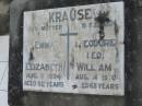 Emma Elizabeth KRAUSE
11 Aug 1994, aged 92
Theodore Ted KRAUSE
4 Aug 1970, aged 65
Stone Quarry Cemetery, Jeebropilly, Ipswich