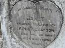 Janet (CLAYDON)
(daughter of A H & P CLAYDON)
20 Aug 1944, aged 4 years 9 months
Stone Quarry Cemetery, Jeebropilly, Ipswich