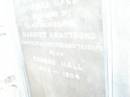 Harriet Armstrong,
wife of Thomas HALL,
died 27 Aug 1898 aged 72 years;
Thomas HALL,
1823 - 1904;
Swan Creek Anglican cemetery, Warwick Shire